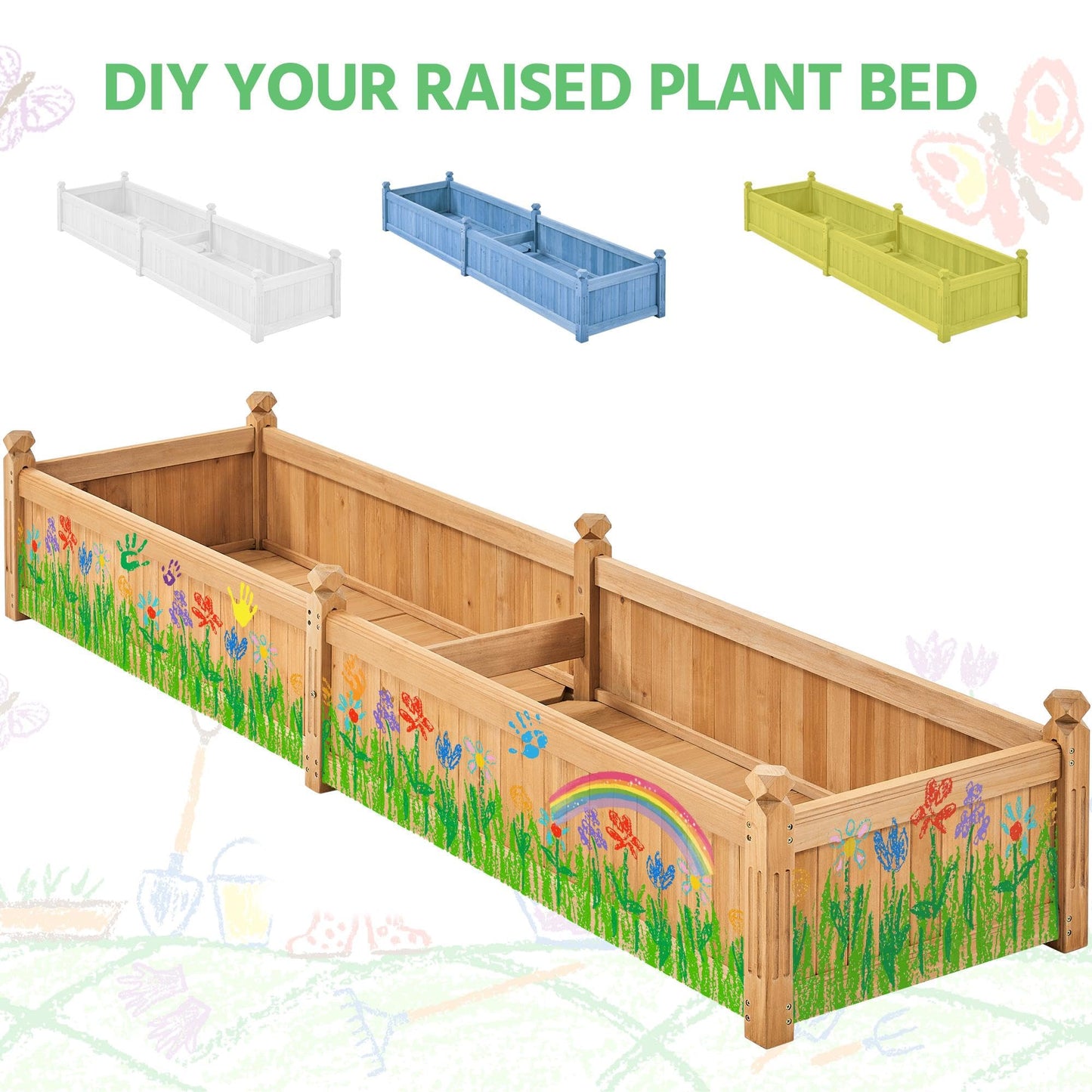 Yaheetech 90.5″ L×23.5″ W×16″ H Wooden Raised Garden Bed, Horticulture Wood Rectangular Garden Planter Outdoor, Raised Planter Box for Yard/Greenhouse/Vegetable/Flower/Herbs, Light Brown