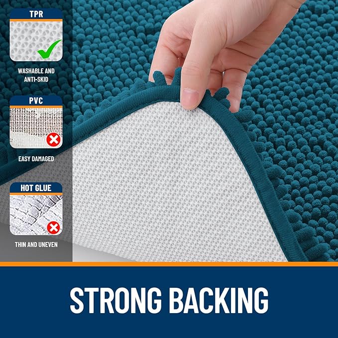 OLANLY Small Bathroom Rugs 24x16, Extra Soft Absorbent Chenille Bath Rugs, Rubber Backing Quick Dry, Machine Washable Bath Mats for Bathroom Floor, Tub and Shower, Home Decor Accessories, Peacock Blue