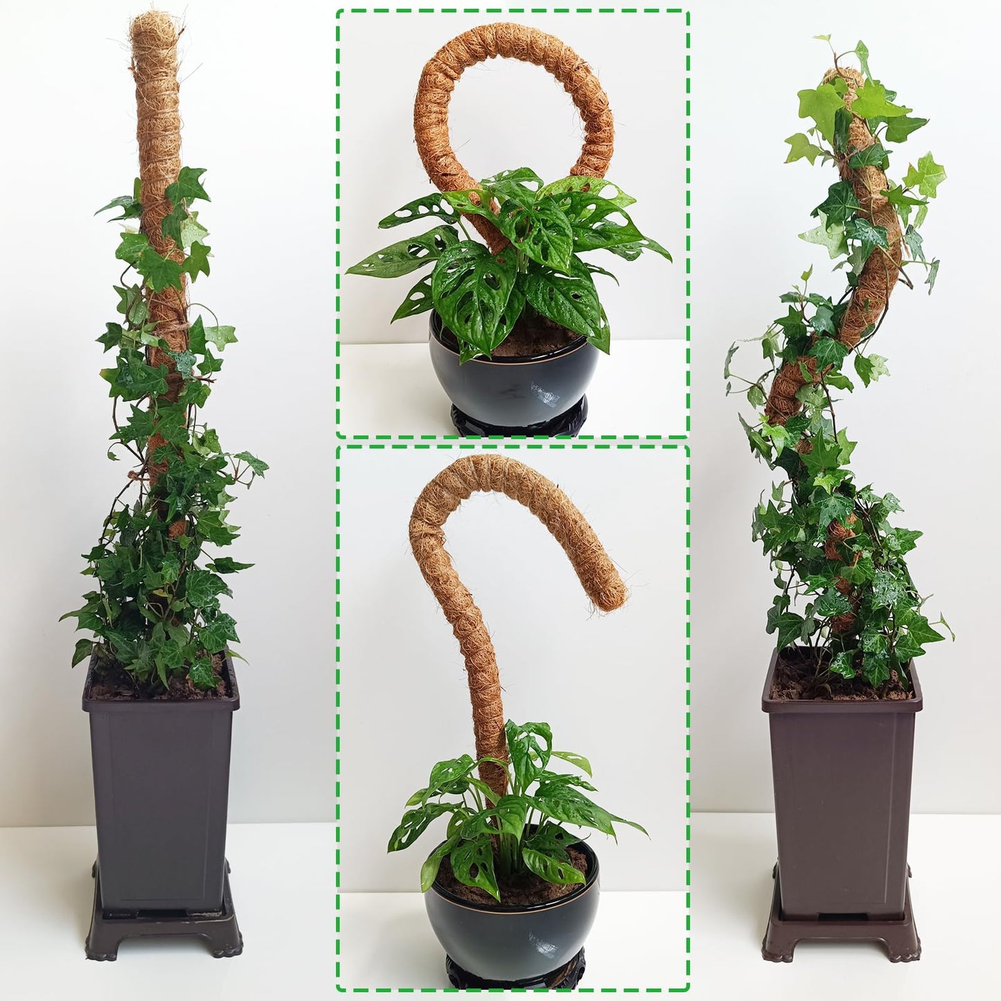 Soupiar 2-Pack 28" Bendable Moss Pole for Monstera, Rust-Free Aluminum Core Plant Support Stakes, Sturdy Stakes to Train & Grow Indoor Climbing Plants Upright (13.2ft Jute Rope Included)