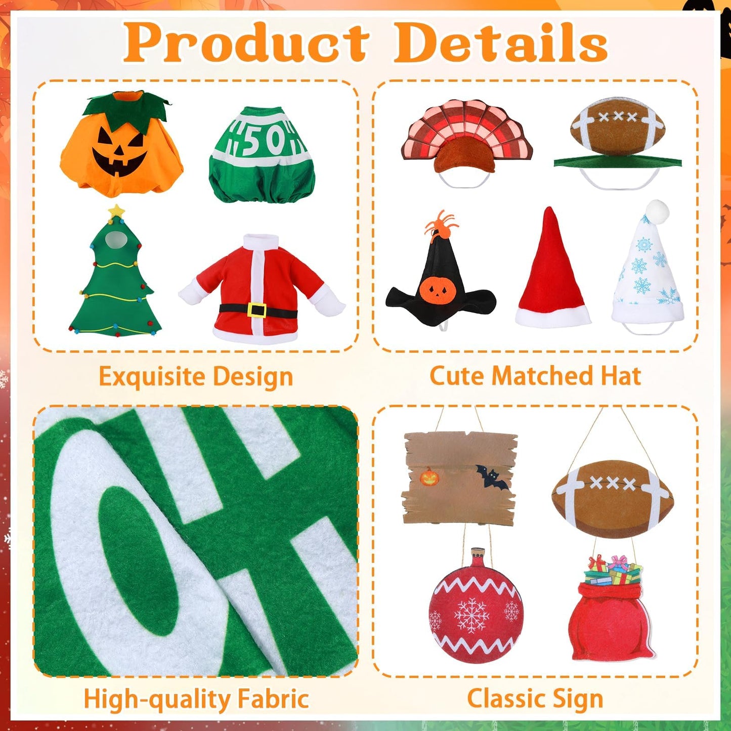 6 Set Seasonal Holiday Porch Goose Outfits Hanging Decor All Seasons Winter Christmas Football Goose Costume Fit for 23" Geese Statue Thanksgiving Halloween Outdoor Yard Garden Patio Lawn Art Decor
