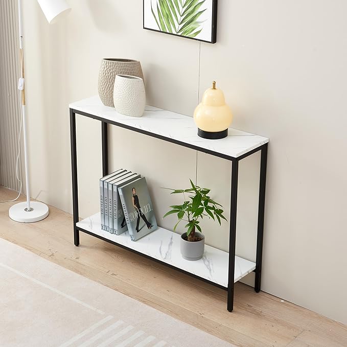 loglus Console Table for Entryway, Faux Marble MDF Sofa Table