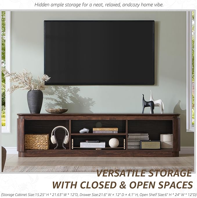 70" Fluted TV Stand for TVs Up to 80", Mid Century Modern Entertainment Center