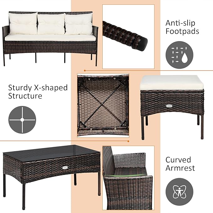 Tangkula 3 Pieces Patio Conversation Set, Outdoor PE Rattan Wicker Furniture