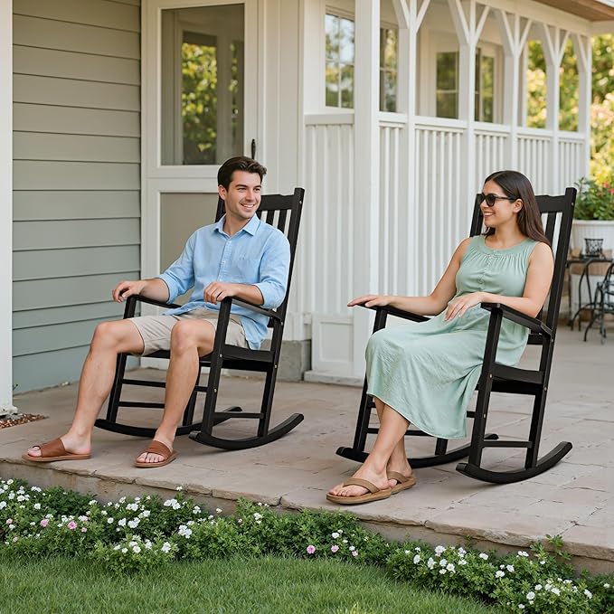 Flamaker Acacia Wood Patio Rocking Chair Set of 2, High Back and Widen Armrest
