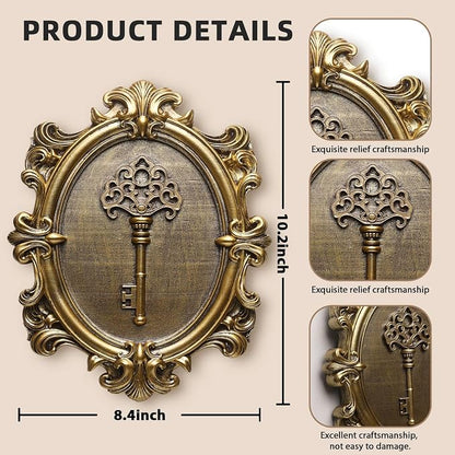 Vintage Key Wall Sculptures 2 Pack Antique Wall Decor Hallway Wall Art for Home Hand Painted Decoration with Embossed Key Design Vintage Decor for Living Room Bedroom Gallery Unique Gifts (Gold keys)