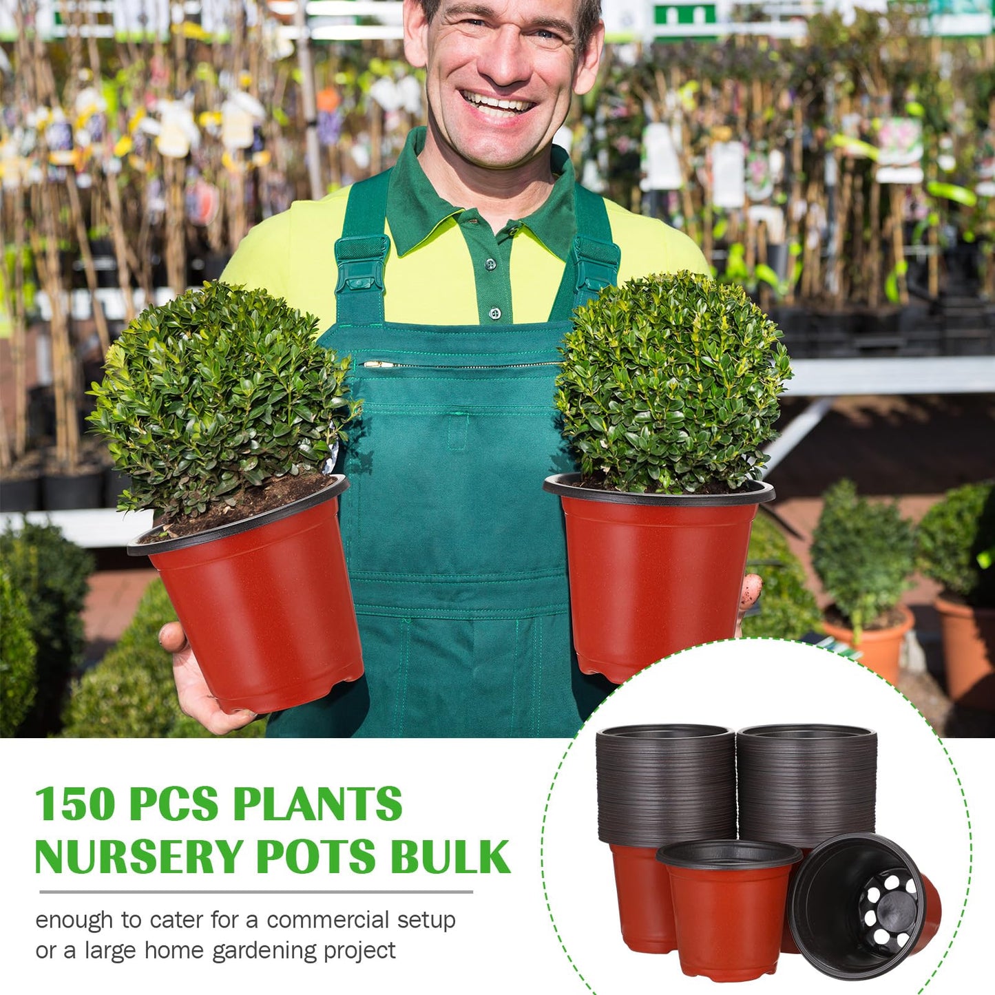 Ziliny 150 Pcs Plastic Plants Nursery Pot Bulk Seed Starting Pots Small Seedling Plant Pot for Outdoor Indoor Planting Garden Flower Succulents Cuttings Transplanting Planter (8 Inch)