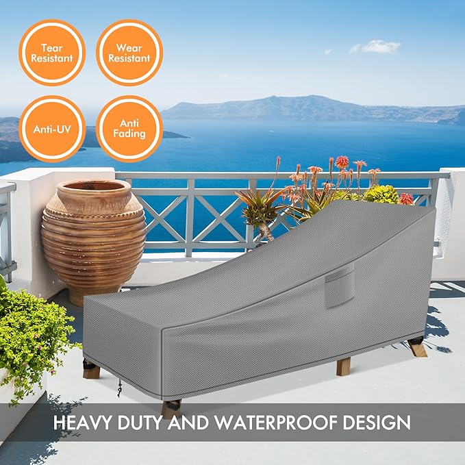 WLEAFJ Patio Chaise Lounge Cover Waterproof, Heavy Duty Outdoor Lounge Chair
