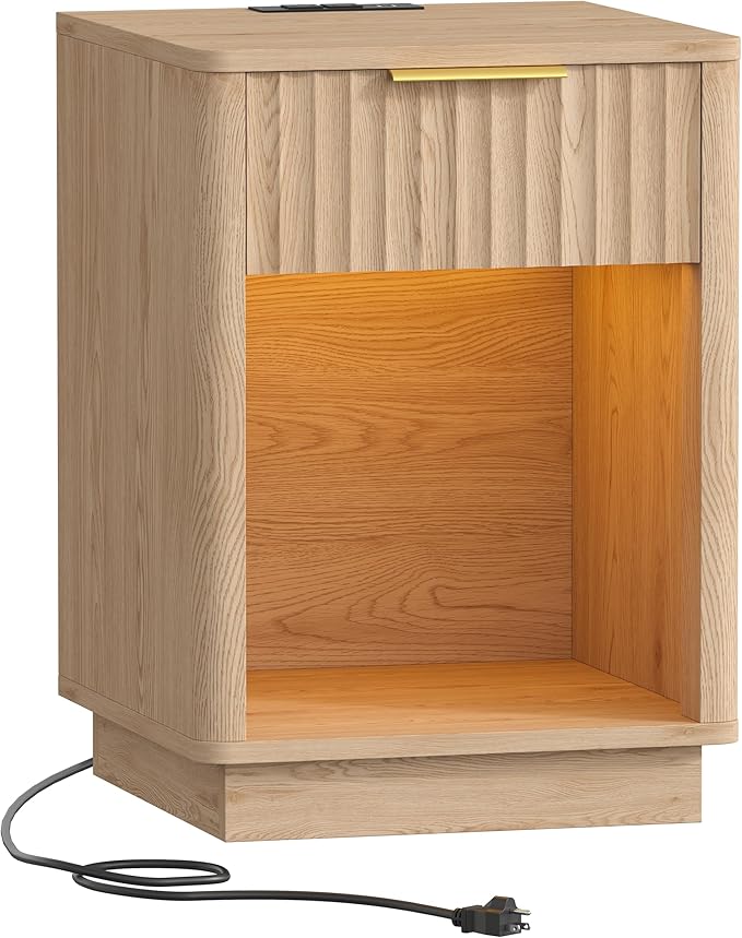 Akxomel Fluted Nightstand, Wooden Night Stand