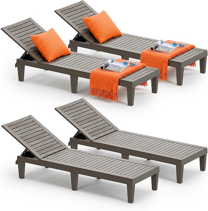 Outdoor Chaise Lounge Chairs Set of 4, 5-Position Adjustable Heavy Duty Tanning