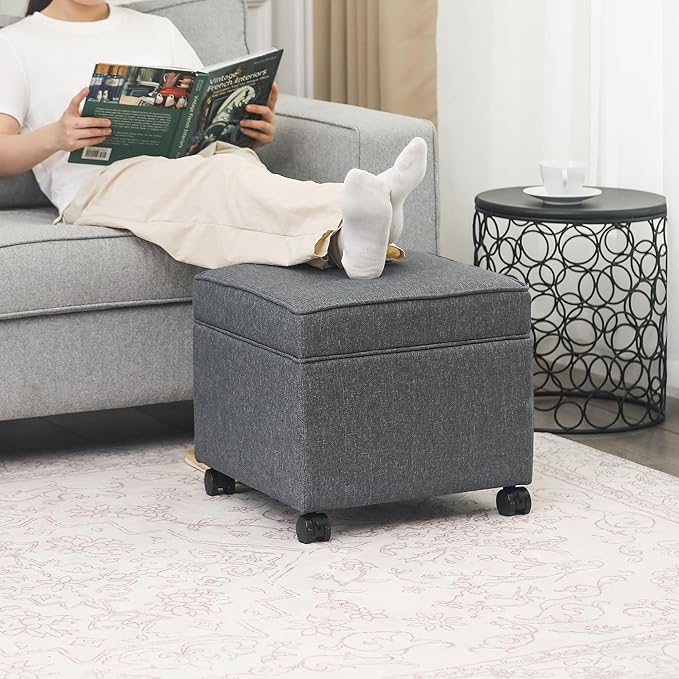 Adeco 17.5" Square Fabric Ottoman