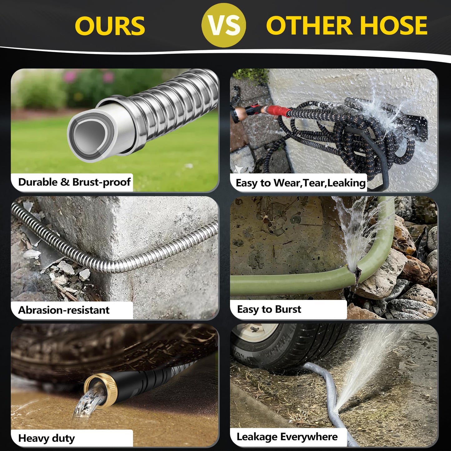 75 ft Stainless Steel Garden Hose - 2026 New Upgraded Metal Water hose - Flexible Water Hoses Pipes with Latex Core, 3/4" Solid Brass Connector - No-Expandable Watering Garden Hoses
