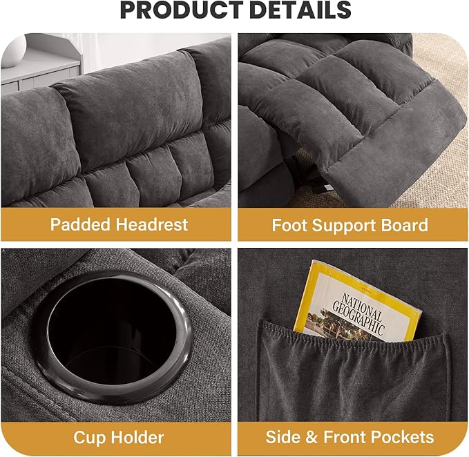 BOSMILLER Reclining Sofa with Cup Holders