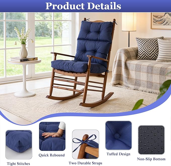 Rocking Chair Cushion, Waterproof and Fade-Resistant Adirondack Rocker Cushions