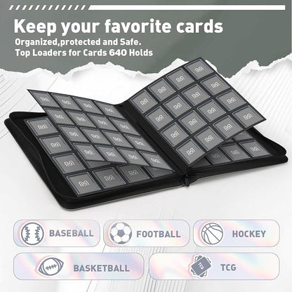 16 Pocket Toploader Binder,Holds 640 Top Loaders,Top Loader Binder for 3" x 4"Rigid Cards,Sleeves Card Collection Binder,20 Double Sided Pages,Compatible with Trading & Sports Holder (16Dark Grey)