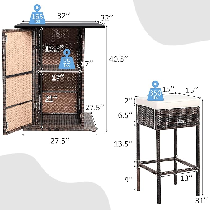 Tangkula 5 Piece Outdoor Rattan Bar Set, Patio Bar Furniture