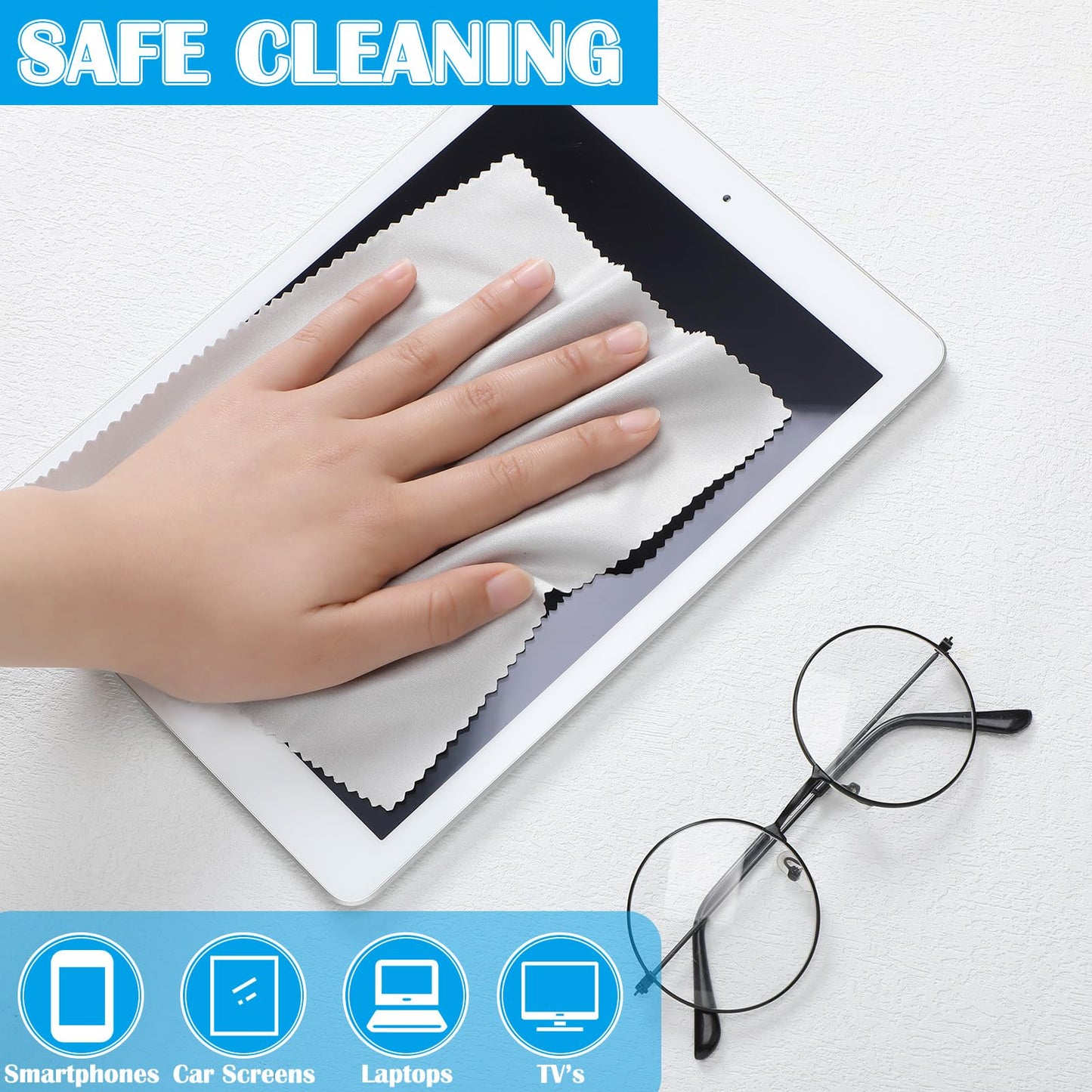 Fabbay 200 Pcs Microfiber Cleaning Cloths for Glasses, 7 x 6 Inch Screen Microfiber Cloths, Lens Wipes for Eyeglasses Smart Phones Laptops Tablets Lens LCD Camera TV Screens(Black, Gray)
