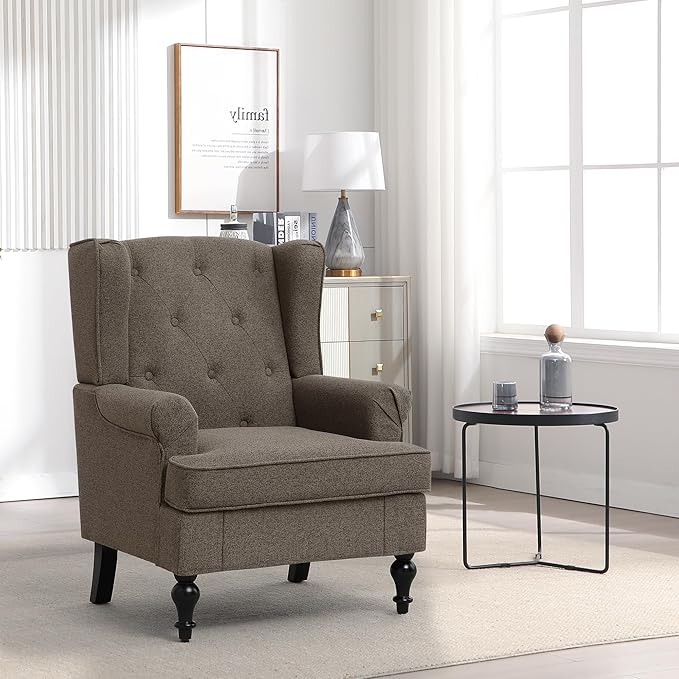 Accent Chair for Living Room, Mid Century Modern Upholstered Armchair, Wingback