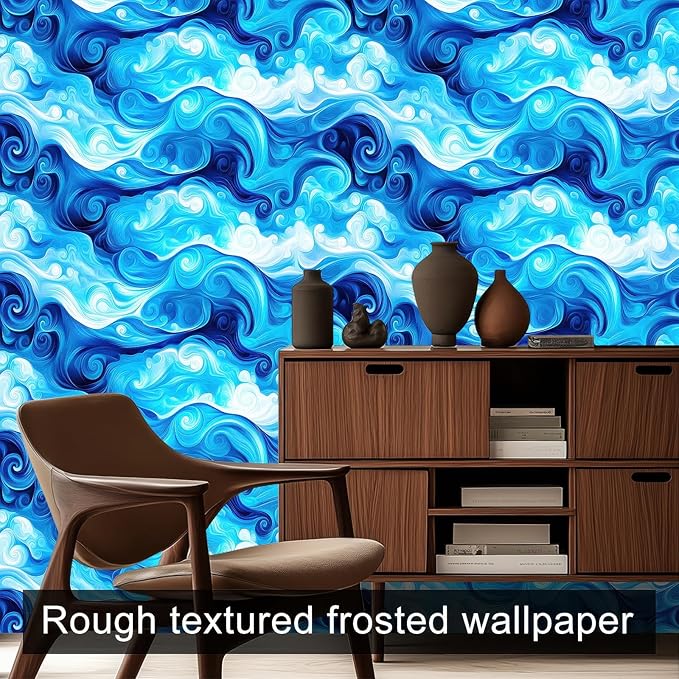 HOMETITUTE Artistic Blue Swirl Wave Pattern Wallpaper Peel and Stick Contact