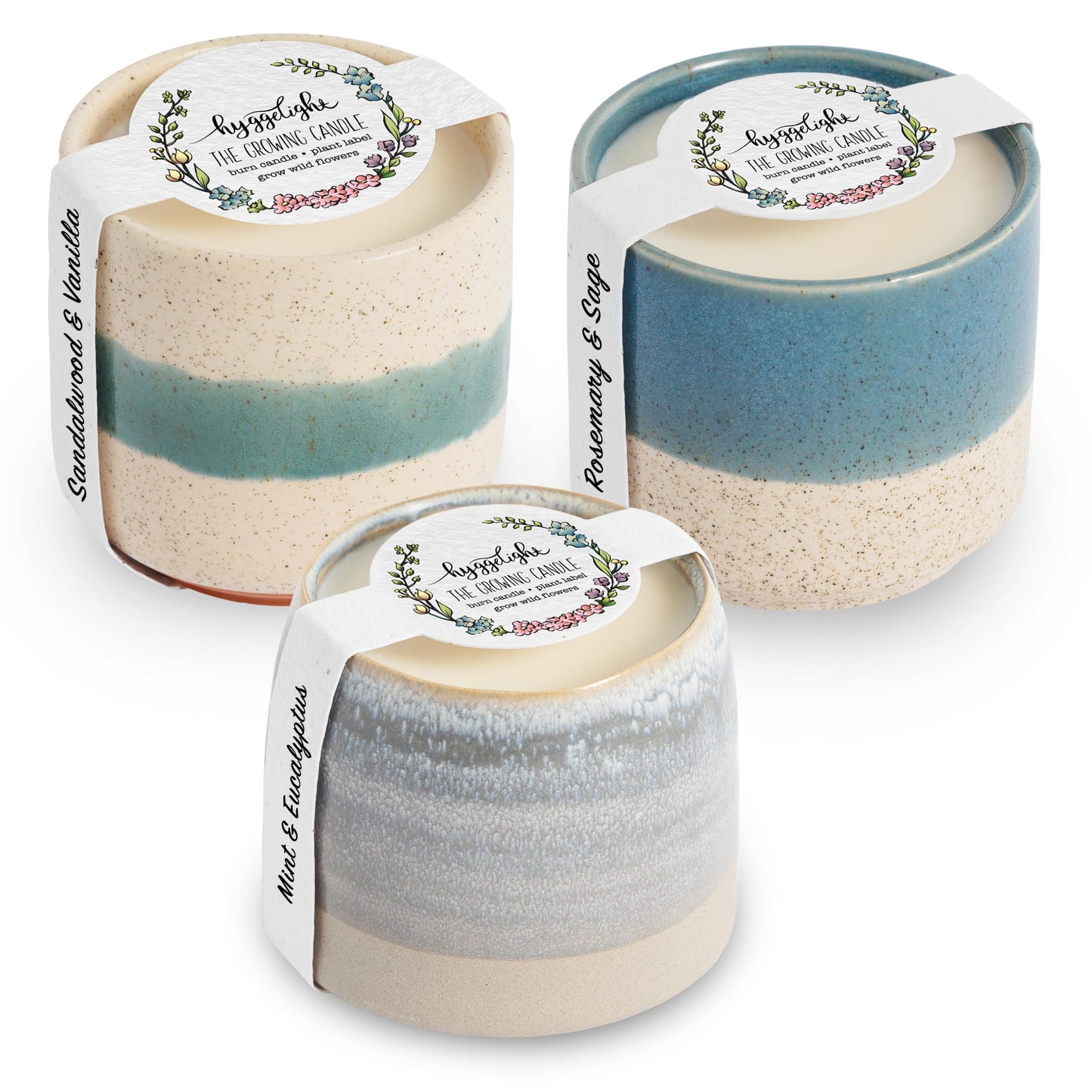 The Growing Candle, Scented Candles 3 Pack, 27oz Natural Soy Wax, Sandalwood Vanilla, Mint Eucalyptus, Rosemary Sage, Aromatherapy Sets, Holiday Gift Set for Women