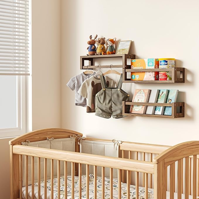 TidyCorner Upgraded Thick Floating Shelves, Solid Wood Bookshelf