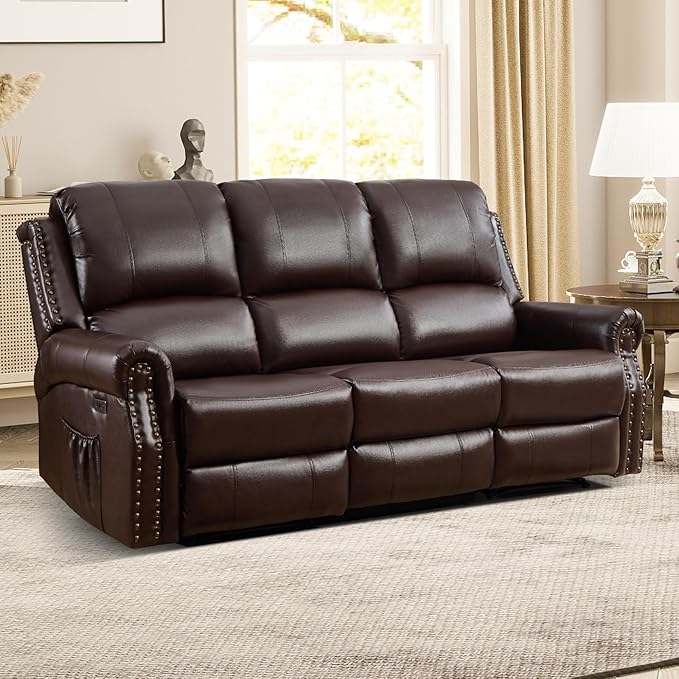 EBELLO Power Reclining Sofa for Living Room, Faux Leather 3 Seater Reclining