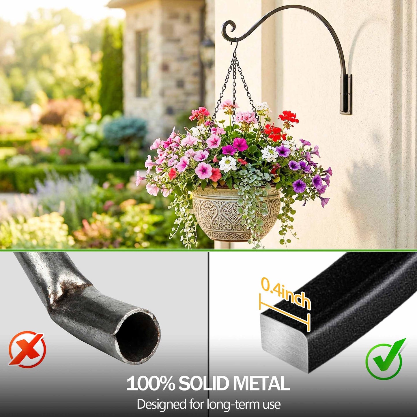 Lifyzoon Heavy Duty Plant Hanger Bracket: 2 Packs 16 Inch Metal Hanging Plant Bracket, 80lbs Weight Capacity - Hanging Plant Wall Hooks for Bird Feeder, Wind Chimes, Flower Baskets, Indoor Outdoor