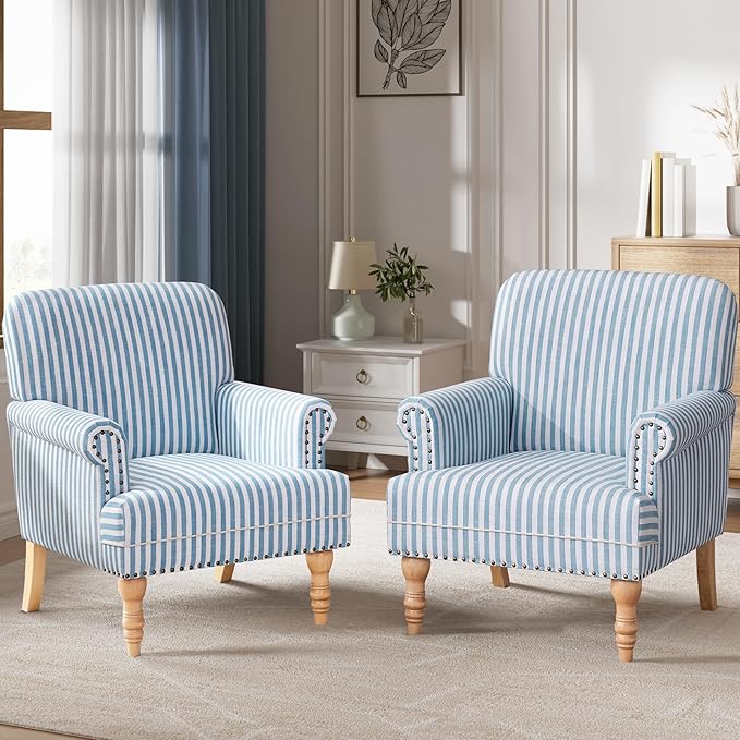 HUIMO Linen Fabric Accent Chairs Set of 2, Mid-Century Modern Armchair