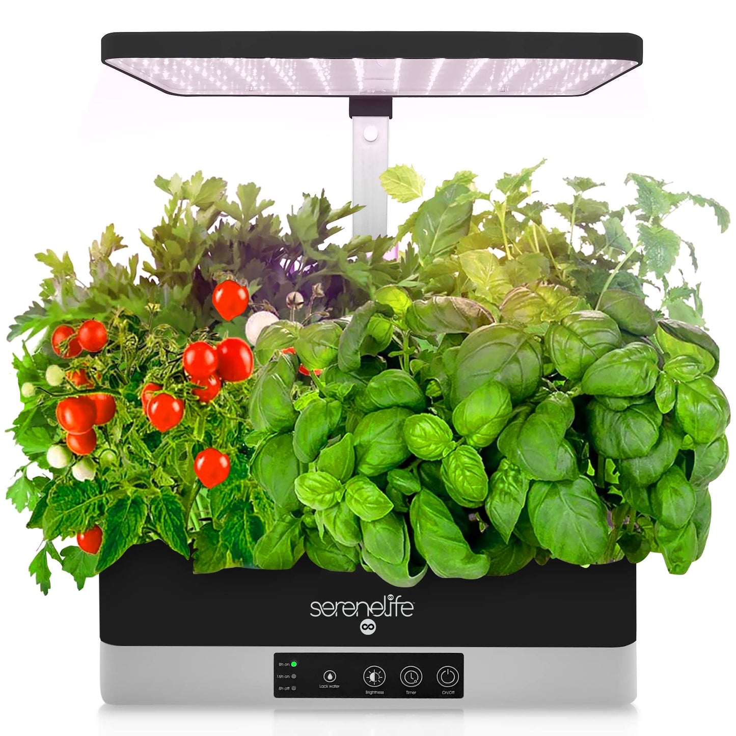 SereneLife Hydroponic Herb Garden - 6 Pod Indoor Kit, Full-Spectrum Grow Light, Adjustable Height, Smart Plant System, Black