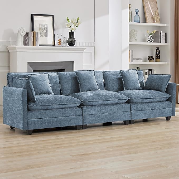 111'' Sectional Cloud Deep Seat Couch, Modern Comfy Chenille Modular Sectional