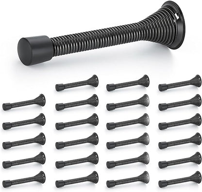Ravinte Door Stoppers, 24 Pack Black Spring Door Stops with Rubber Bumper, Door Stoppers for Bottom of Door
