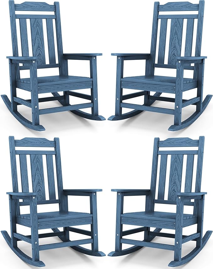 SERWALL Oversized Rocking Chair, HDPE Outdoor Rocking Chairs Set of 4, Patio