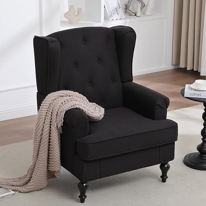 Accent Chair Set of 2, Mid Century Modern Fabric Wingback Chair, Upholstered