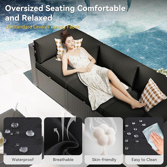 Aoxun Patio Furniture Set, 7 Piece Outdoor Sectional Sofas
