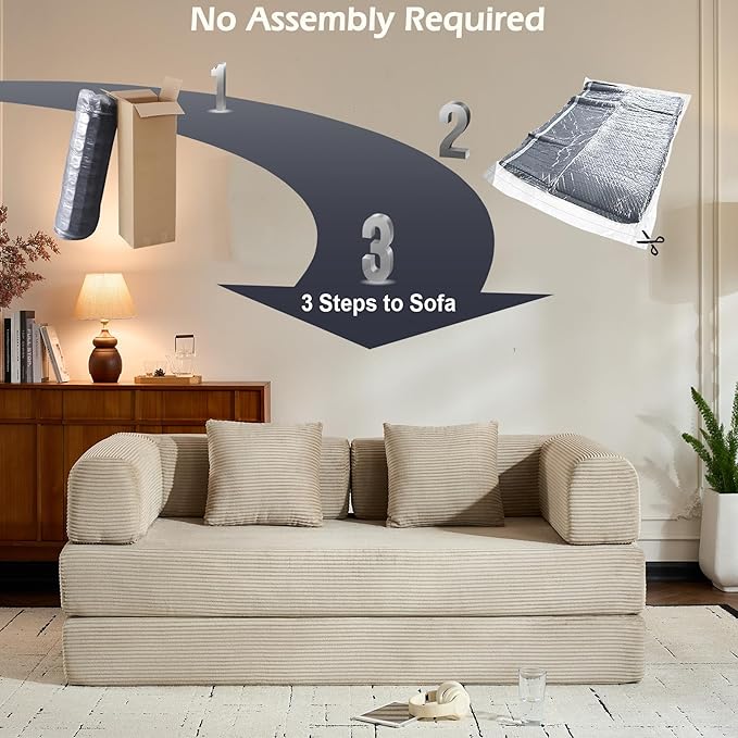 ZEIINPA Corduroy Floor Sofa Bed, Convertible Folding Couch Bed