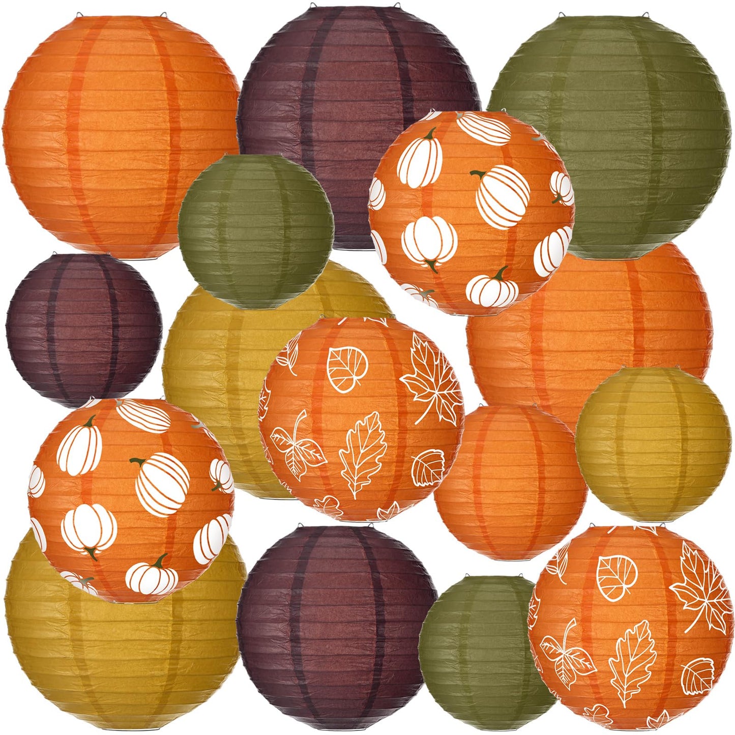 Bencailor 16 Pcs Thanksgiving Paper Lanterns Fall Party Paper Lanterns Dark Orange Pumpkin Round Thankful Maple Leaves Hanging Party Decorations for Autumn Harvest Outdoor Decor