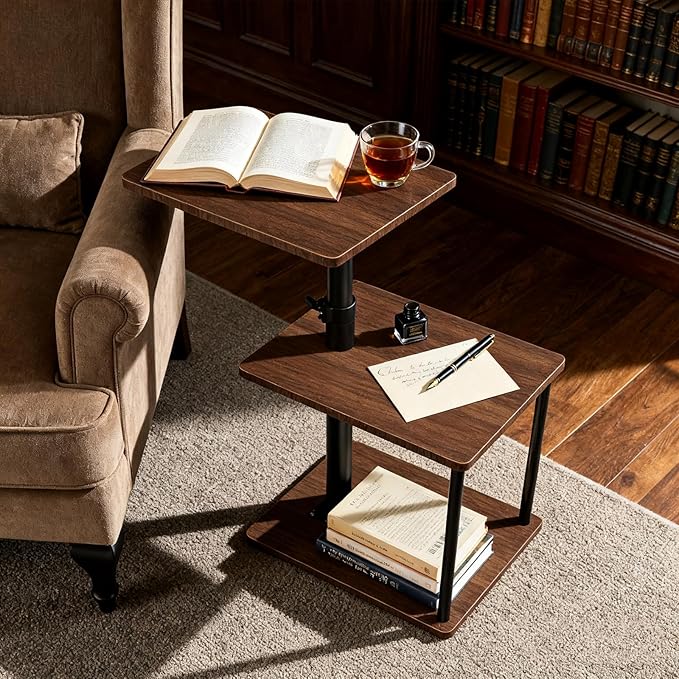 Faesun Swivel Side Table for Couch Arm, Height Adjustable C Shaped End Table