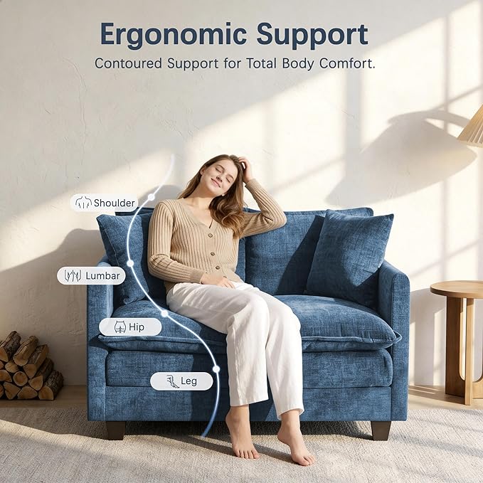 Loveseat Sofa, Comfy Chenille Small Couch