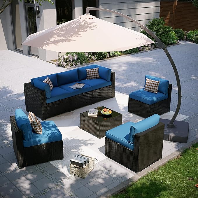 Aoxun Patio Furniture Set with Umbrella, 8 Piece Outdoor Sectional Sofas