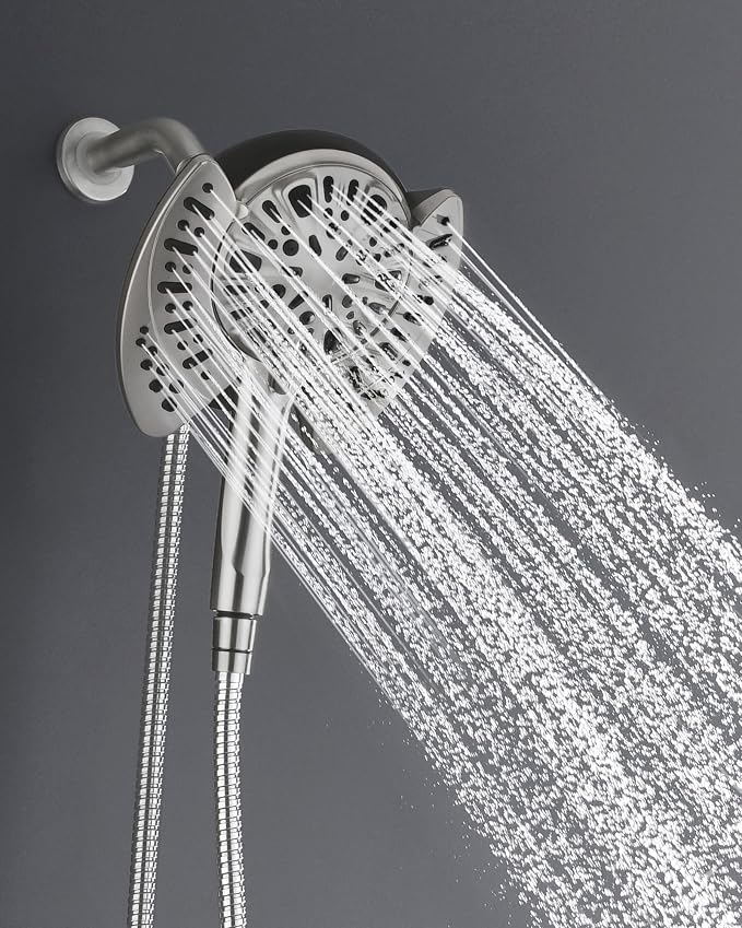 INAVAMZ Shower Head with Handheld High Pressure: Hand Held Shower Head & Rain Shower Head 2-IN-1 Shower Head with 59" Rotatable Stainless Steel Hose, Shower Trim Systems, Nickel 2.5 GPM 23233