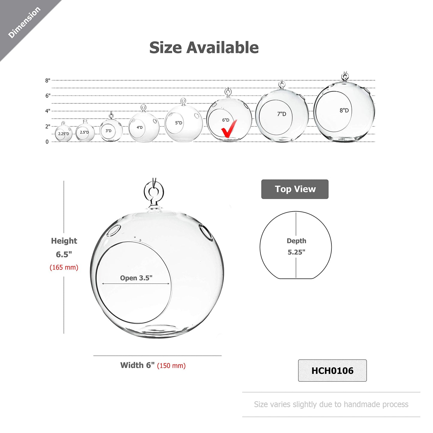 WGVI WGV Hanging Terrarium Globe, Width 6", Height 6.5", DIY Air Succulent Planter, Clear Glass Vase Orb with Flat Bottom, Candle Holder for Windowsill Outdoor Garden Decor, 1 Piece