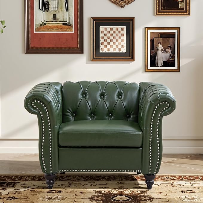 Mid-Century Sofa Chair, Faux Leather Accent Chair