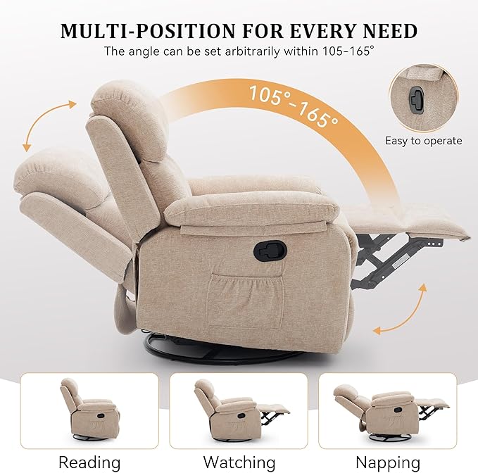Korser Recliner Chair, 360 Swivel Rocker Chair