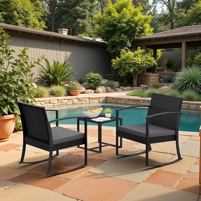 Homall Patio Furniture Set 3 Piece Resin Outdoor Bistro Set Rocking Patio Chairs