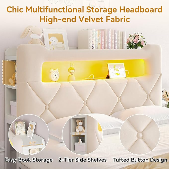 Queen Upholstered LED Bed Frame
