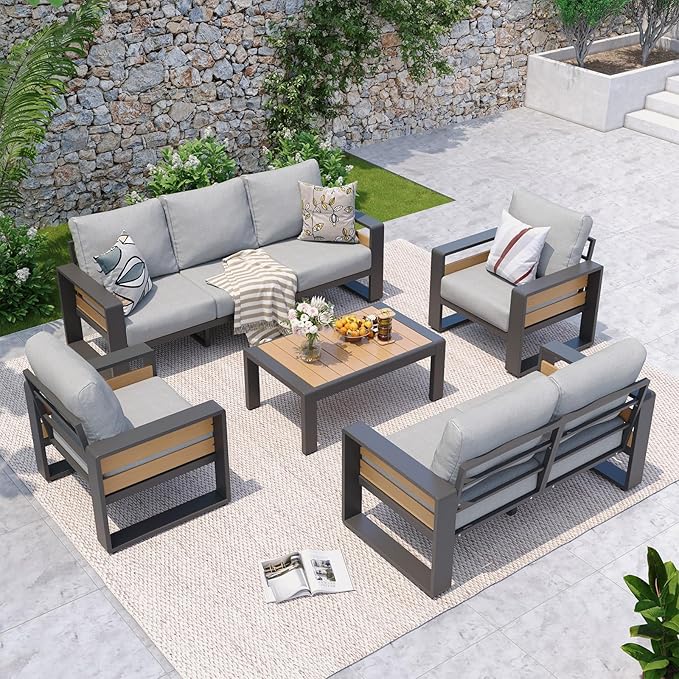 Aoxun Aluminum Patio Furniture Set, 7 Seats Luxury Metal Patio Conversation Sets