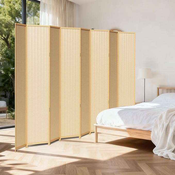 8 Panel Room Divider and Extra Wide Folding Privacy Screen, Bamboo Room Divider