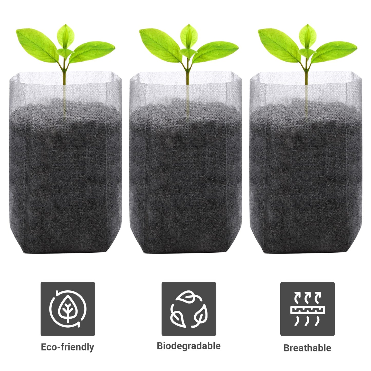 GREANER 200 PCS Nursery Bags, 5.5"x6.3" Non-Woven Fabric Seedling Bags Biodegradable for Home Garden Supply, Tree, Flower, Vegetable, Nursery Pots Container Plants Pouch