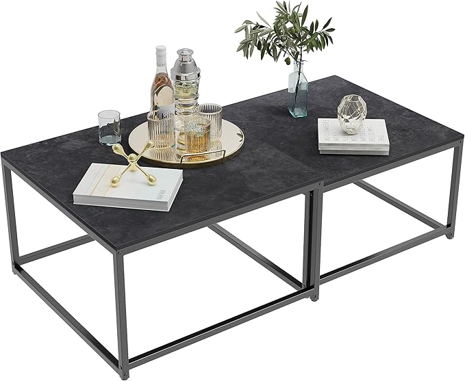 Wisfor Nesting Tables Set of 2, Nesting Black Coffee Table Set