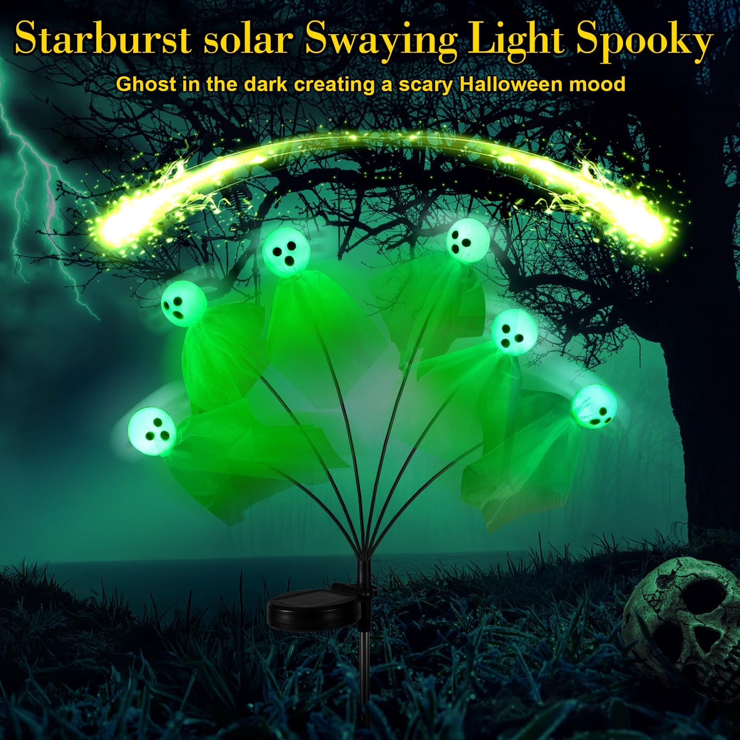 VIHOSE 6 Packs Halloween Solar Lights Outdoor 36 LED Solar Ghost Pathway Lights Waterproof Spooky Ghost Path Light Outdoor Halloween Decorations for Outside Garden Lawn Yard Decors (Green)