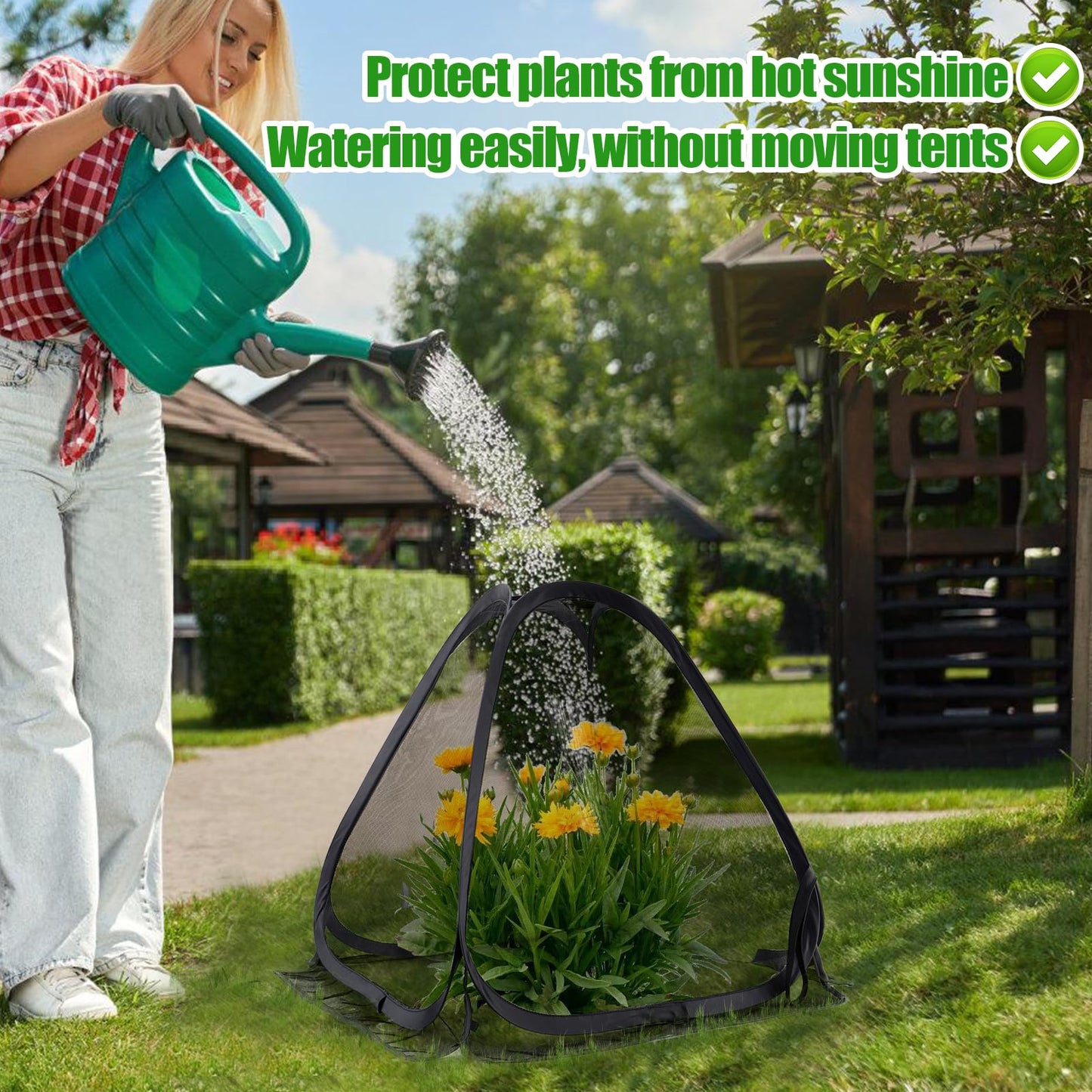 2-Pack Durable Plant Covers - Pop-up Fine Mesh Plant Tents with 8 Stakes, 22''x22''x23''Plant Protectors, Garden Crop Guard Cages for Vegetables Fruits Away from Animals Birds Deer Squirrels